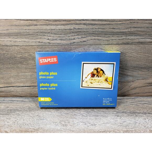 Staples Photo Plus Gloss Ink Jet Photo Paper 4X6 60 Sheets - Picture 1 of 5